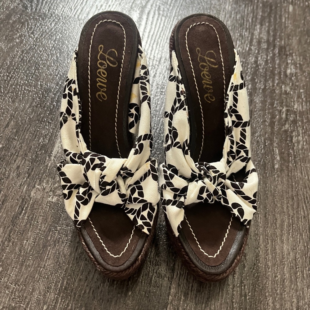 Loewe Wedge Espadrille Sandals Rope Trim Nautical Print Bow Women 36 EU / 6 US